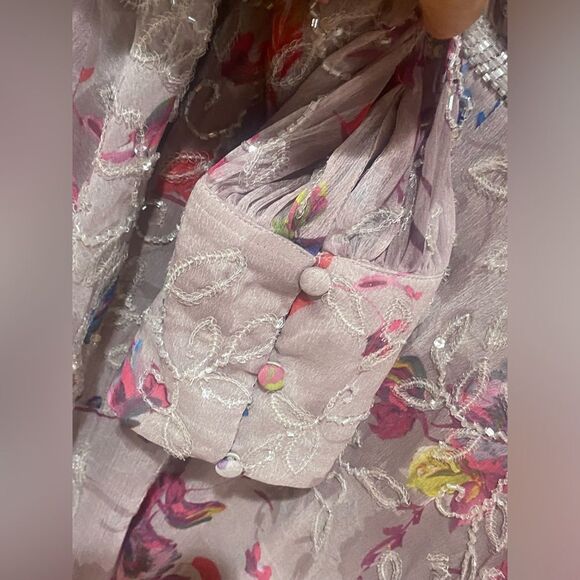 Mac Duggal Floral Embellished Long Sleeve Midi Dress Mauve G1689 - Picture 6 of 11